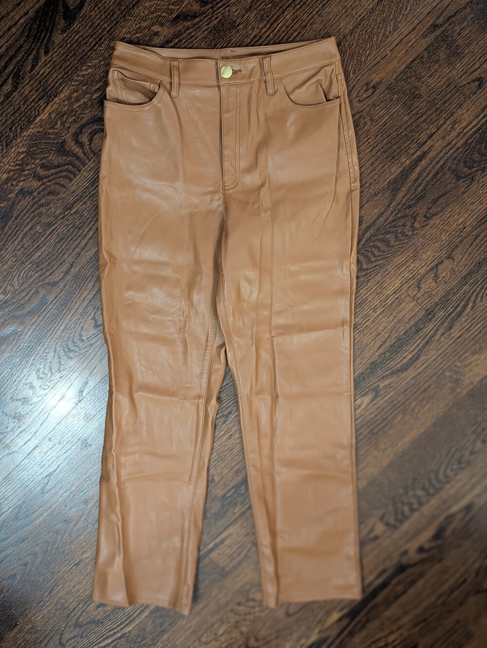 INC High Waisted Faux Leather Pants Straight Leg Camel Tan Brown 8 Fall